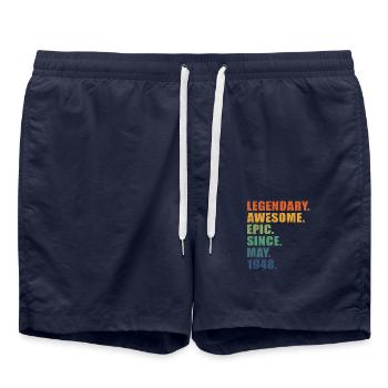 75th Birthday, May 1948, 75 Year Anniversary - Swim Trunks - french navy - Front - AI Model Male 185 light (185cm)