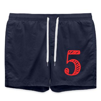 5 YEARS. 5th ANNIVERSARY. BIRTHDAY 5 YEARS. 5 - Swim Trunks - french navy - Front - AI Model Male 185 light (185cm)