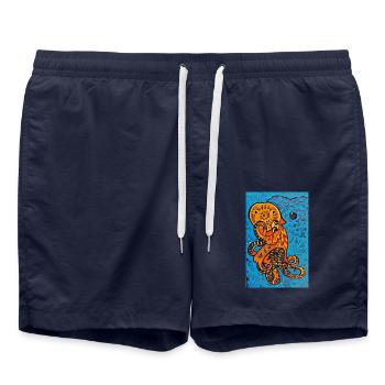 Krake, selbst gezeichnet - Badeshorts - French Navy - Vorne - AI Model Male 185 light (185cm)