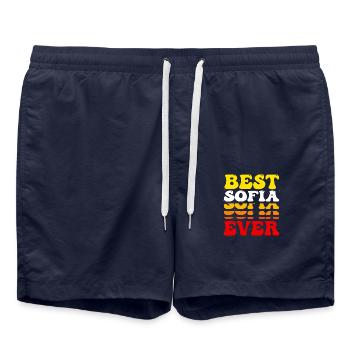 Best Sofia Ever - Cute Groovy Vintage Custom - Swim Trunks - french navy - Front - AI Model Male 185 light (185cm)