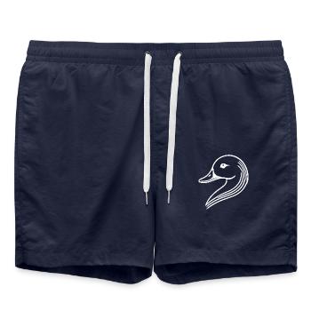 Minimalistische Ente Schwan Silhouette Kopf - Badeshorts - French Navy - Vorne - AI Model Male 185 light (185cm)