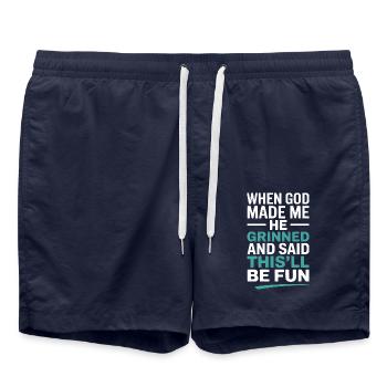 Als Gott mich gemacht hat, hat er gegrinst! - Badeshorts - French Navy - Vorne - AI Model Male 185 light (185cm)