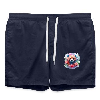 Süße Rote Panda in Blumen - Badeshorts - French Navy - Vorne - AI Model Male 185 light (185cm)