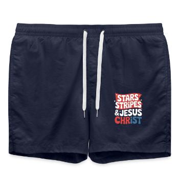Croyant américain chrétien 4 juillet Jésus - Short de bain - bleu marine - Devant - AI Model Male 185 light (185cm)