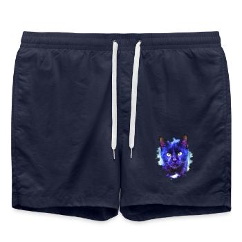 Neon cat in the rain of light - Swim Trunks - french navy - Front - AI Model Male 185 light (185cm)