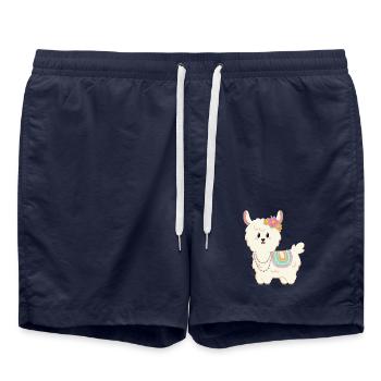 Été, soleil, lama à fleurs - Short de bain - bleu marine - Devant - AI Model Male 185 light (185cm)