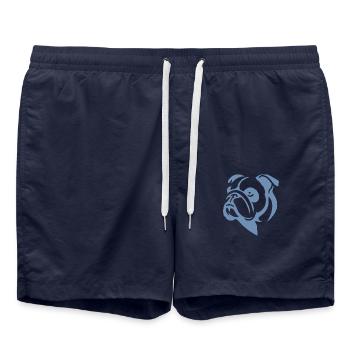 Minimalist Bulldog Dog Portrait Silhouette - Swim Trunks - french navy - Front - AI Model Male 185 light (185cm)