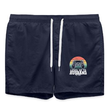Level Up To Husband Est. 2023 Funny Married Men - Swim Trunks - french navy - Front - AI Model Male 185 light (185cm)