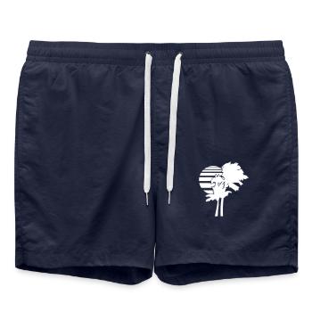 2 Palm Trees Island Tree Stripes Sun Sunset - Swim Trunks - french navy - Front - AI Model Male 185 light (185cm)