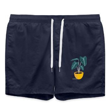 Small Alocasia in a yellow pot - Swim Trunks - french navy - Front - AI Model Male 185 light (185cm)