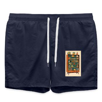 Bookshelf | Read | Bookworm | Book fan - Swim Trunks - french navy - Front - AI Model Male 185 light (185cm)
