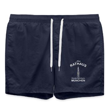 München, Glockenspielturm Neues Rathaus - Badeshorts - French Navy - Vorne - AI Model Male 185 light (185cm)