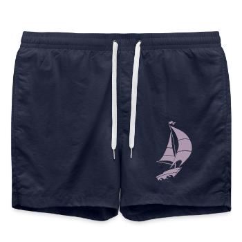 Minimalist Sailboat Lake Silhouette - Swim Trunks - french navy - Front - AI Model Male 185 light (185cm)