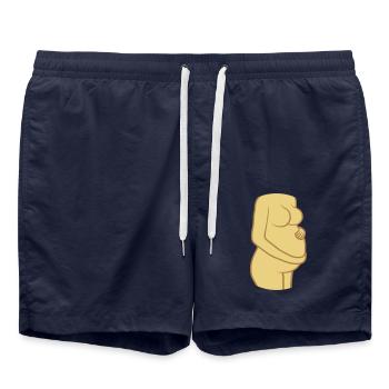 Schwangere Frau hält Bauch - Badeshorts - French Navy - Vorne - AI Model Male 185 light (185cm)