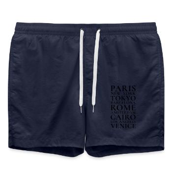 Métropoles - Villes du Monde Paris Rome New York - Short de bain - bleu marine - Devant - AI Model Male 185 light (185cm)