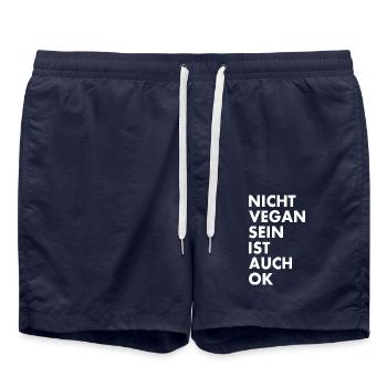Nicht vegan sein ist auch ok - Badeshorts - French Navy - Vorne - AI Model Male 185 light (185cm)