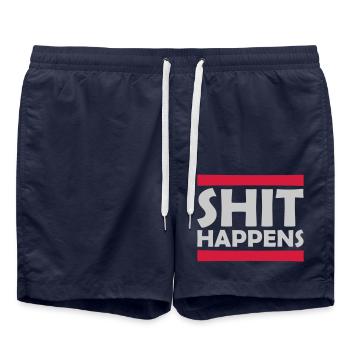 Shit happens Spaß Spruch - Badeshorts - French Navy - Vorne - AI Model Male 185 light (185cm)