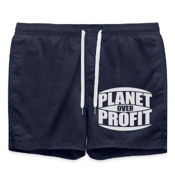 planet over profit Zitat - Badeshorts - French Navy - Vorne - AI Model Male 185 light (185cm)