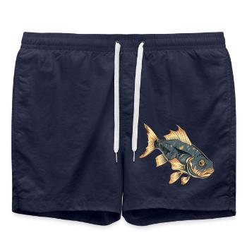 Zander Fisch, Naturgetreues Anglerdesign - Badeshorts - French Navy - Vorne - AI Model Male 185 light (185cm)