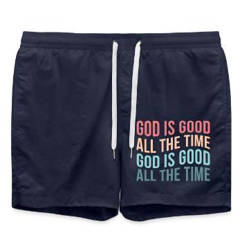God Is Good All The Time - Badeshorts - French Navy - Vorne - AI Model Male 185 light (185cm)