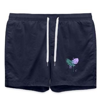 Künstlerische Pflanzenillustration - Badeshorts - French Navy - Vorne - AI Model Male 185 light (185cm)