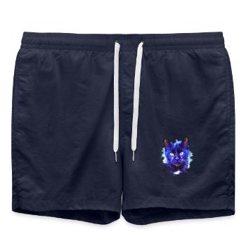 Neonkatze im Lichtregen - Badeshorts - French Navy - Vorne - AI Model Male 185 light (185cm)
