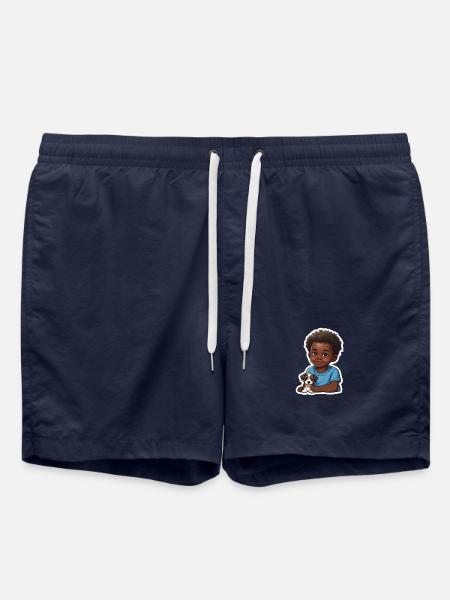 Cute Kid with Dog Illustration - Swim Trunks - french navy