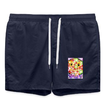 Bunte Pixel-Silhouette mit Smile - Badeshorts - French Navy - Vorne - AI Model Male 185 light (185cm)