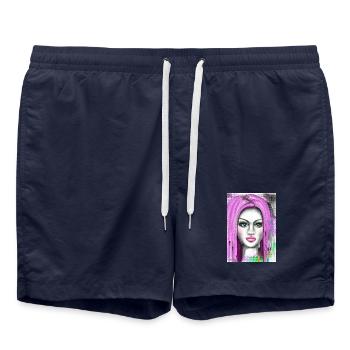 Lila Haare mit Pop-Art Effekt - Badeshorts - French Navy - Vorne - AI Model Male 185 light (185cm)