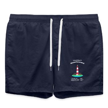 Leuchtturm Westerheversand Nordseeküste, Zeichnung - Badeshorts - French Navy - Vorne - AI Model Male 185 light (185cm)
