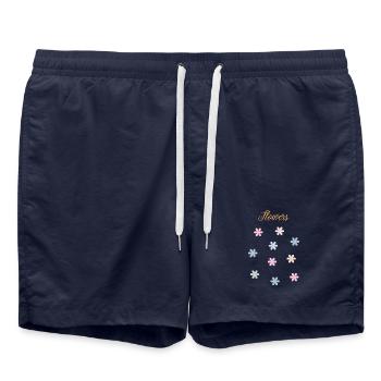 Pastell-Blütenzauber: Elegantes Blumen-Design - Badeshorts - French Navy - Vorne - AI Model Male 185 light (185cm)