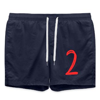 2 YEARS. 2ND ANNIVERSARY. BIRTHDAY 2 YEARS. TWO - Swim Trunks - french navy - Front - AI Model Male 185 light (185cm)
