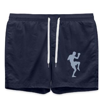 Boxer-Silhouette, Kraftvolles Kampfsport-Design - Badeshorts - French Navy - Vorne - AI Model Male 185 light (185cm)