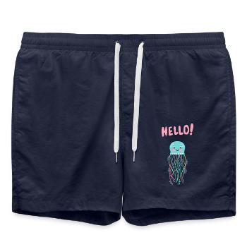 Süße Qualle sagt Hallo - Geschenkidee - Badeshorts - French Navy - Vorne - AI Model Male 185 light (185cm)