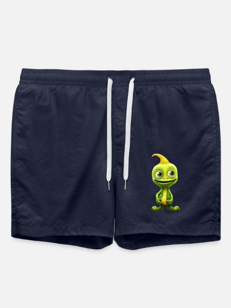 Green Alien & Pumpkin: Unexpected Encounter - Swim Trunks - french navy