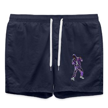 Rappeur au Style Audacieux en Jogging Mauve Satiné - Short de bain - bleu marine - Devant - AI Model Male 185 light (185cm)