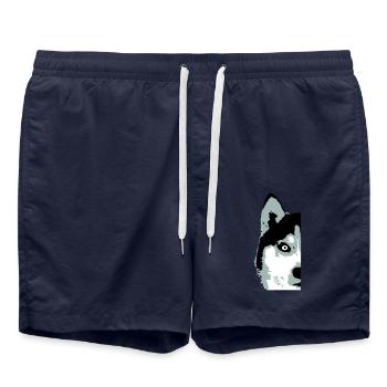 Dog White Husky Half Face Head Nice Cool - Swim Trunks - french navy - Front - AI Model Male 185 light (185cm)