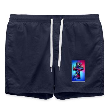 Kreuz bunt - Badeshorts - French Navy - Vorne - AI Model Male 185 light (185cm)