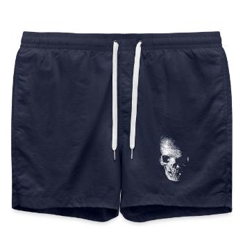 white skull - weißer totenkopf pirat - Swim Trunks - french navy - Front - AI Model Male 185 light (185cm)