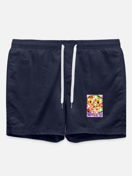Bunte Pixel-Silhouette mit Smile - Badeshorts - French Navy
