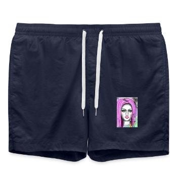 Lila Haare mit Pop-Art Effekt - Badeshorts - French Navy - Vorne - AI Model Male 185 light (185cm)