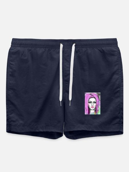 Lila Haare mit Pop-Art Effekt - Badeshorts - French Navy