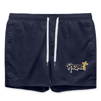 „Respect. Mode mit Haltung.“ - Badeshorts - French Navy - Vorne - AI Model Male 185 light (185cm)