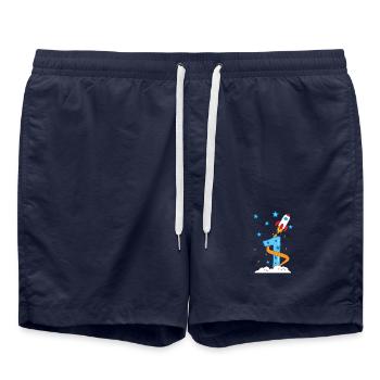 1. Geburtstag Baby Kind Rakete - Badeshorts - French Navy - Vorne - AI Model Male 185 light (185cm)