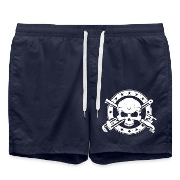 Klempner - Gas, Wasser, ***e - Skull Beruf - Badeshorts - French Navy - Vorne - AI Model Male 185 light (185cm)
