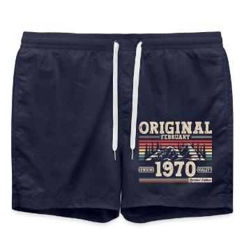 55th Birthday Gift Husband Original February 1970 - Swim Trunks - french navy - Front - AI Model Male 185 light (185cm)