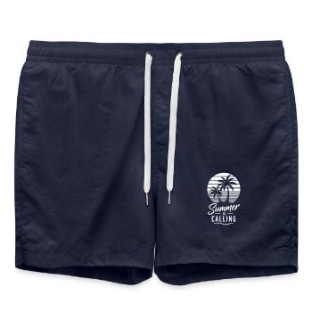 Summer Shirt Palm Trees Beach Sun Retro - Swim Trunks - french navy - Front - AI Model Male 185 light (185cm)