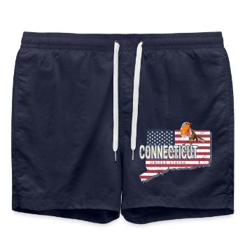 Connecticut United States Retro Map - Swim Trunks - french navy - Front - AI Model Male 185 light (185cm)