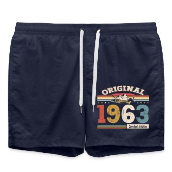 62ème anniversaire cadeau mari Original février 1963 - Short de bain - bleu marine - Devant - AI Model Male 185 light (185cm)