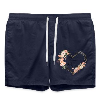 Brautteam Goldenes Herz Blumen - Badeshorts - French Navy - Vorne - AI Model Male 185 light (185cm)